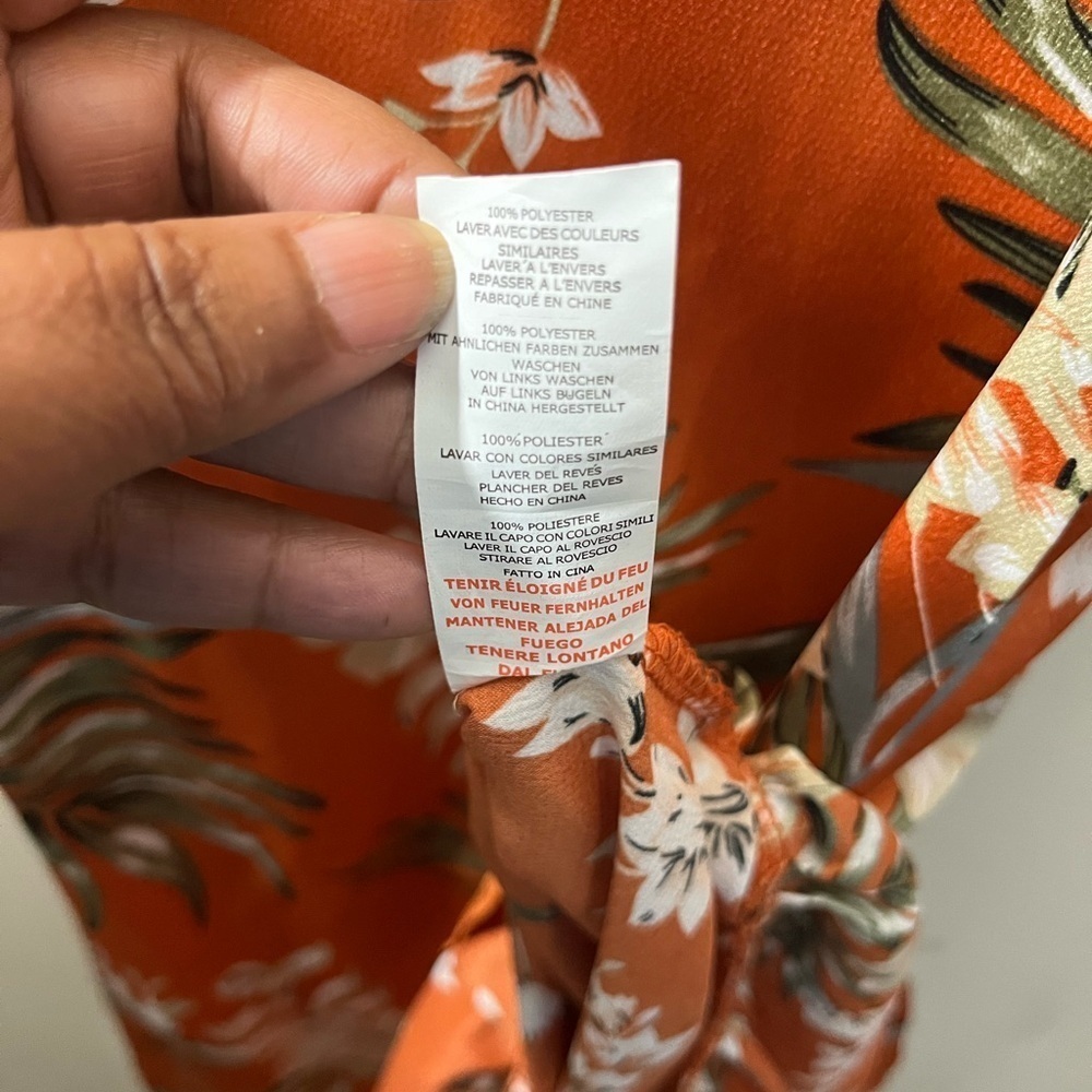 Pretty Little Thing Orange floral print dress size 2.  Polyester material! - Picture 15 of 16